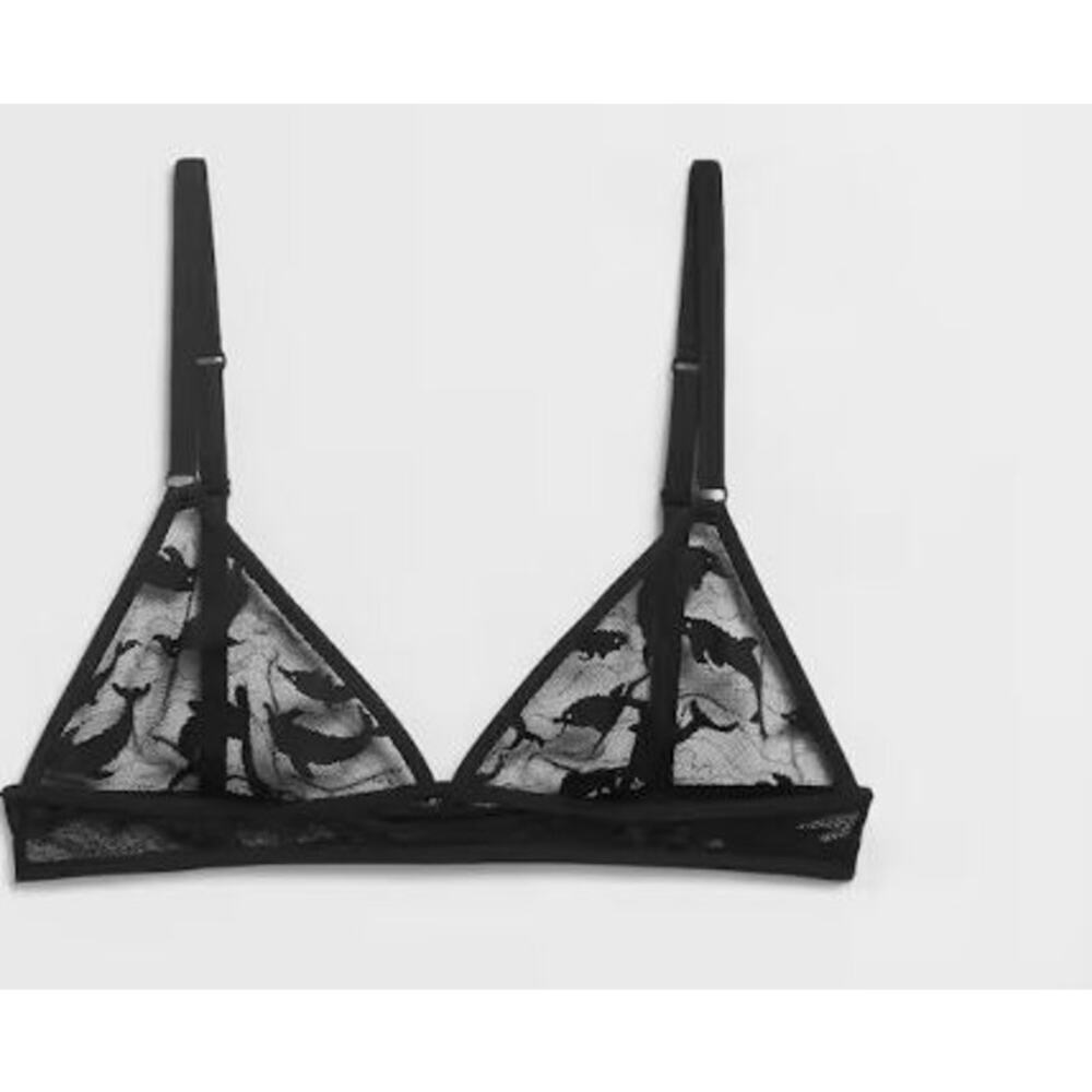 & Other Stories 6 Lace Triangle Bra Mesh Black Sheer Dolphin Adjustable Strap
